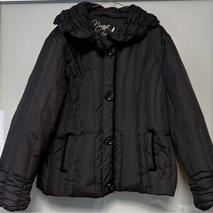 Nuage Downfilled Ruched Collar & Sleeve Black Puffer Jacket Size XL Button up